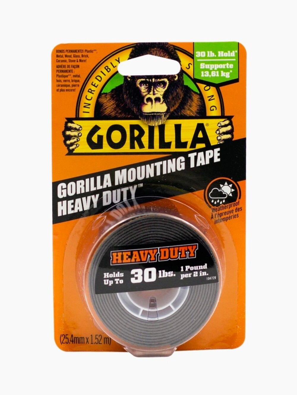 Heavy Duty Mounting Tape - Black Gorilla Tape  Hold Up To 30LB - 1 Pound Per 2''